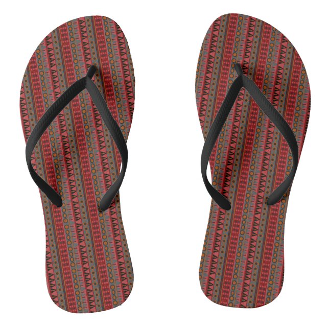 Aztec Warm Red Orange Brown Art Flip Flops (Fußbett)