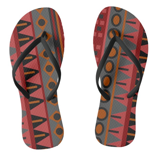 Aztec Warm Red Orange Brown Art Flip Flops (Fußbett)