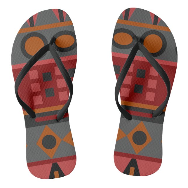 Aztec Warm Red Orange Brown Art Flip Flops (Fußbett)