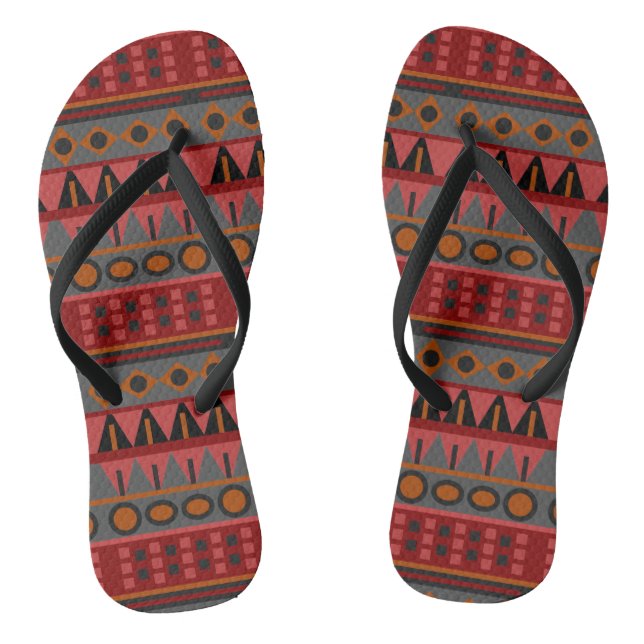 Aztec Warm Red Orange Brown Art Flip Flops (Fußbett)