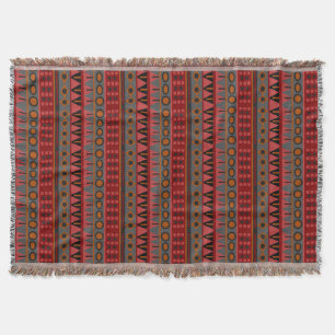 Aztec Warm Red Orange Retro Stämme Ethnisch Decke