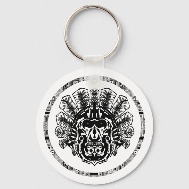 Aztec Warrior Head Circle Schlüsselanhänger (Vorderseite)
