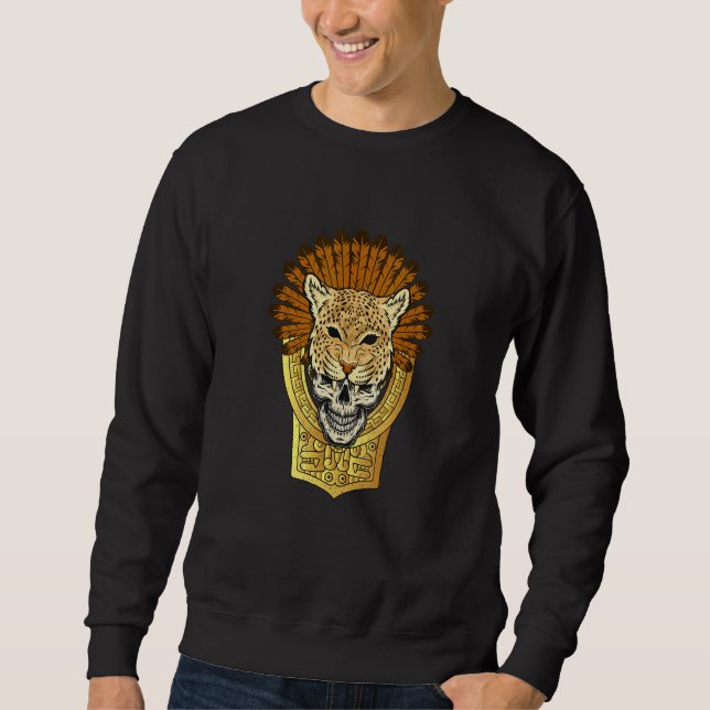 Aztec Warrior Jaguar Death Skull Native Headdress  Sweatshirt (Vorderseite)