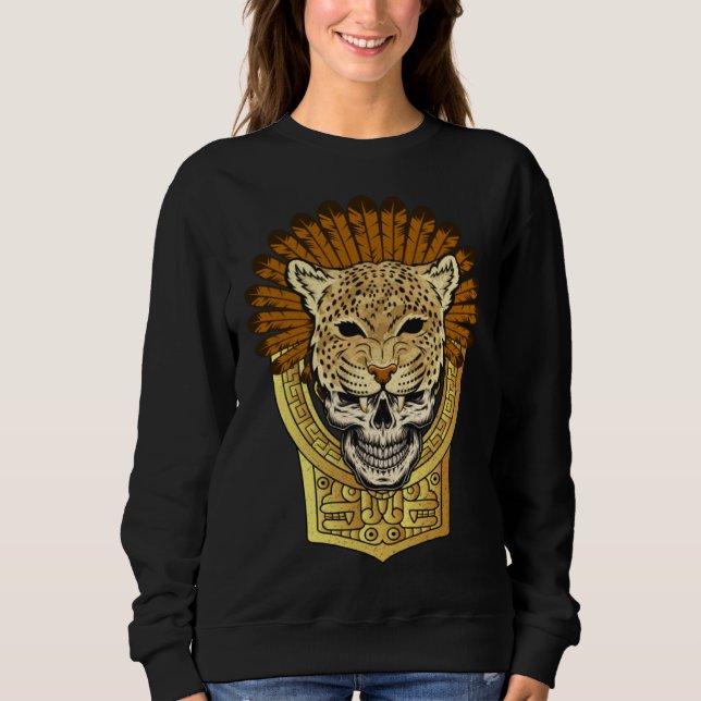 Aztec Warrior Jaguar Death Skull Native Headdress  Sweatshirt (Vorderseite)
