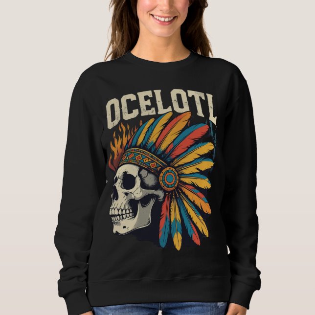 Aztec Warrior Skull mit farbenfrohen Feather Headd Sweatshirt (Vorderseite)