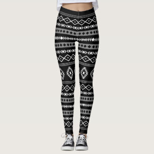 Aztec White Gray Black Mixed Motifs lg Muster Leggings
