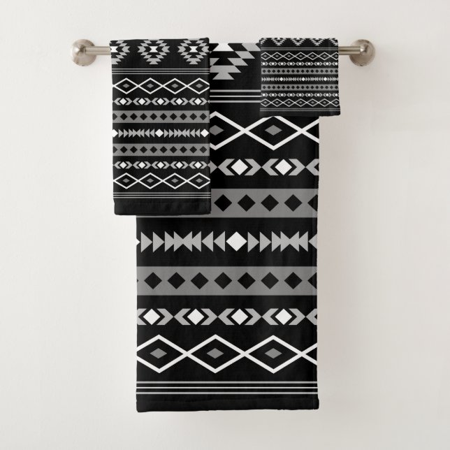 Aztec White Gray Black Mixed Motifs Muster Badhandtuch Set (Insitu)