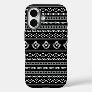 Aztec White Gray Black Mixed Motifs Muster iPhone 16 Hülle