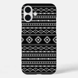 Aztec White Gray Black Mixed Motifs Muster iPhone 16 Plus Hülle