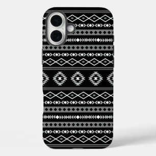 Aztec White Gray Black Mixed Motifs Muster iPhone 16 Plus Hülle