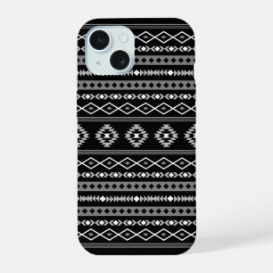 Aztec White Gray Black Mixed Motifs Muster iPhone 15 Hülle