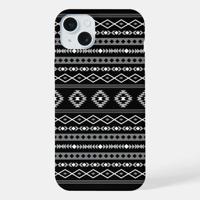 Aztec White Gray Black Mixed Motifs Muster iPhone Hülle (Rückseite)