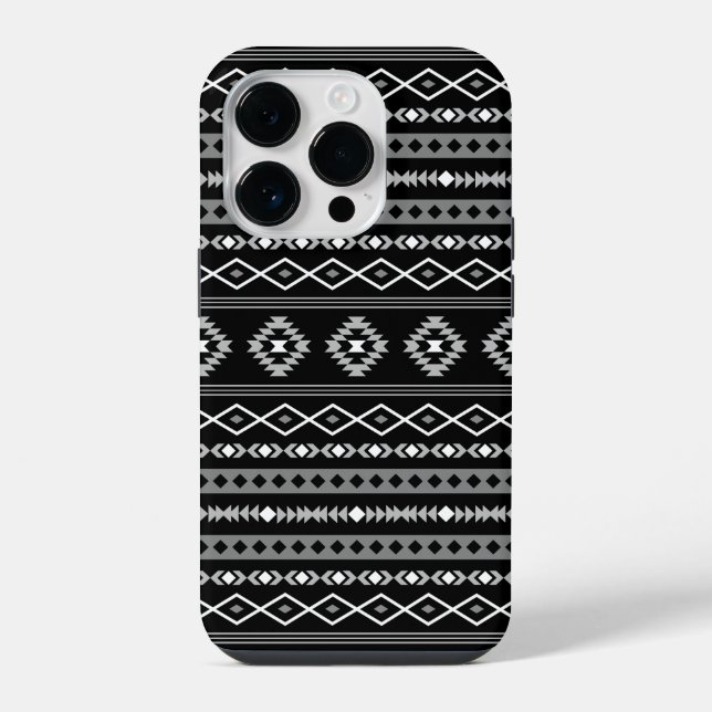 Aztec White Gray Black Mixed Motifs Muster iPhone Hülle (Rückseite)