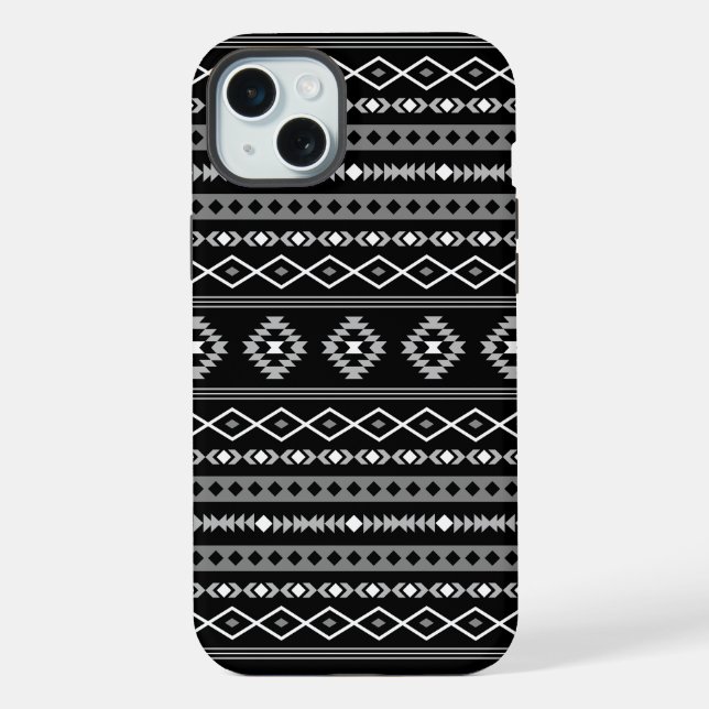 Aztec White Gray Black Mixed Motifs Muster iPhone Hülle (Rückseite)