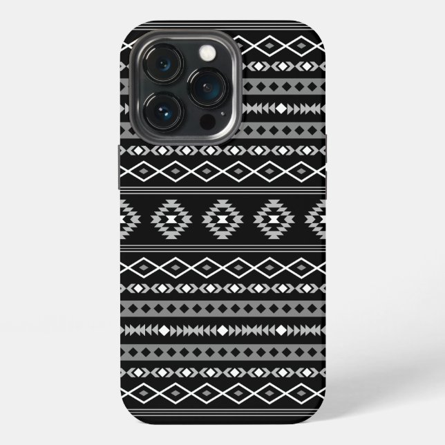 Aztec White Gray Black Mixed Motifs Muster iPhone Hülle (Hinten)