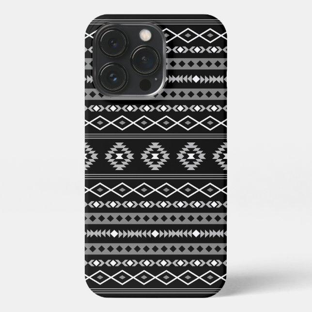 Aztec White Gray Black Mixed Motifs Muster iPhone Hülle (Rückseite)