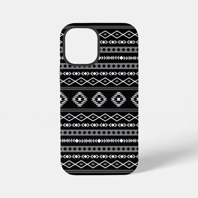 Aztec White Gray Black Mixed Motifs Muster iPhone Hülle (Rückseite)