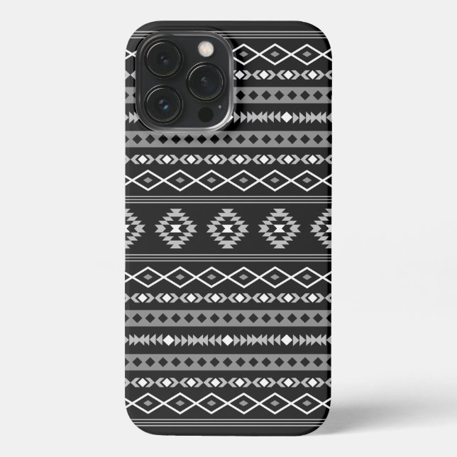 Aztec White Gray Black Mixed Motifs Muster iPhone Hülle (Rückseite)