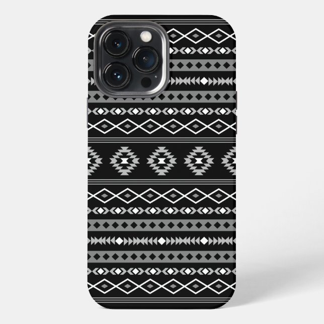 Aztec White Gray Black Mixed Motifs Muster iPhone Hülle (Rückseite)