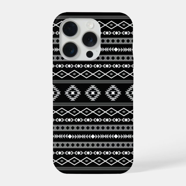 Aztec White Gray Black Mixed Motifs Muster iPhone Hülle (Rückseite)