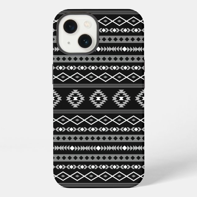 Aztec White Gray Black Mixed Motifs Muster iPhone Hülle (Rückseite)