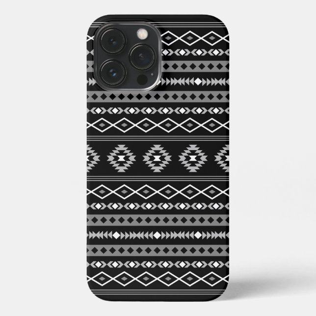 Aztec White Gray Black Mixed Motifs Muster iPhone Hülle (Rückseite)