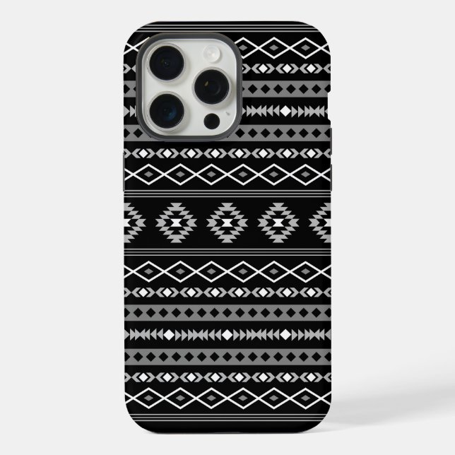 Aztec White Gray Black Mixed Motifs Muster iPhone Hülle (Rückseite)