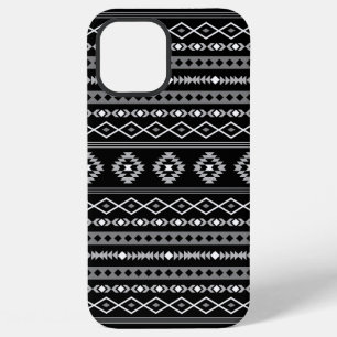 Aztec White Gray Black Mixed Motifs Muster iPhone 12 Pro Max Hülle
