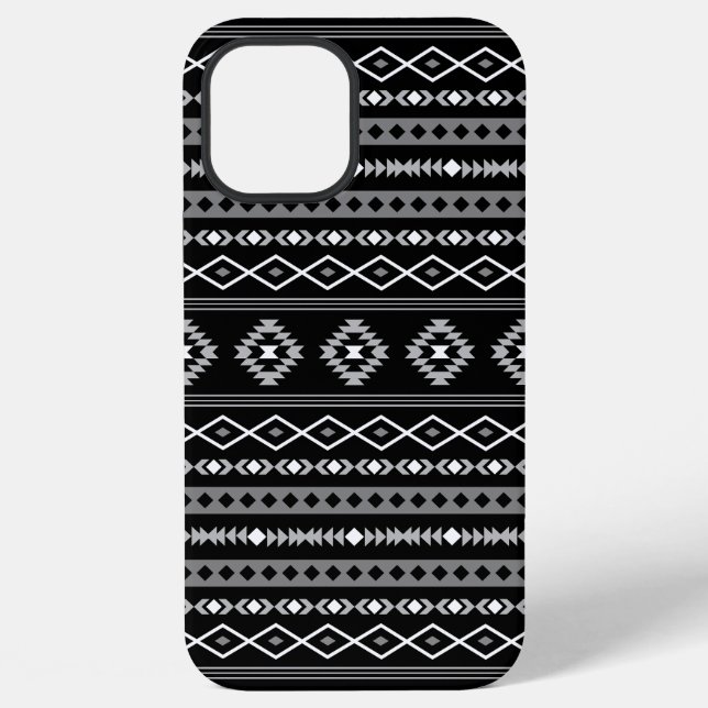 Aztec White Gray Black Mixed Motifs Muster iPhone Hülle (Rückseite)