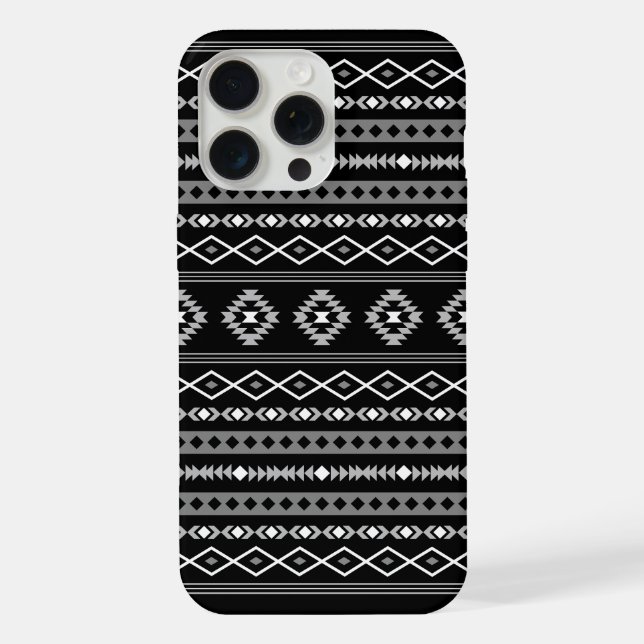Aztec White Gray Black Mixed Motifs Muster iPhone Hülle (Rückseite)