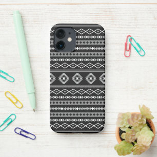 Aztec White Gray Black Mixed Motifs Muster iPhone 12 Mini Hülle