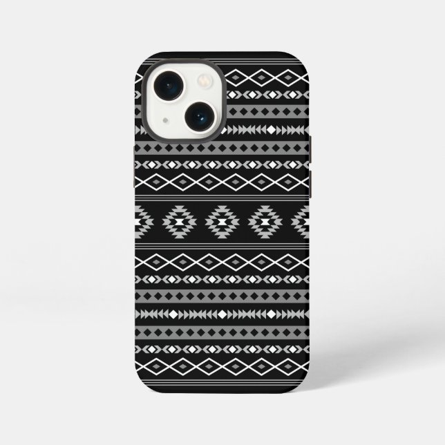 Aztec White Gray Black Mixed Motifs Muster iPhone Hülle (Rückseite)