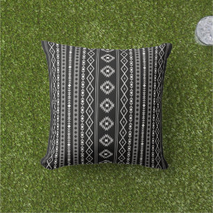Aztec White Gray Black Mixed Motifs Muster Kissen
