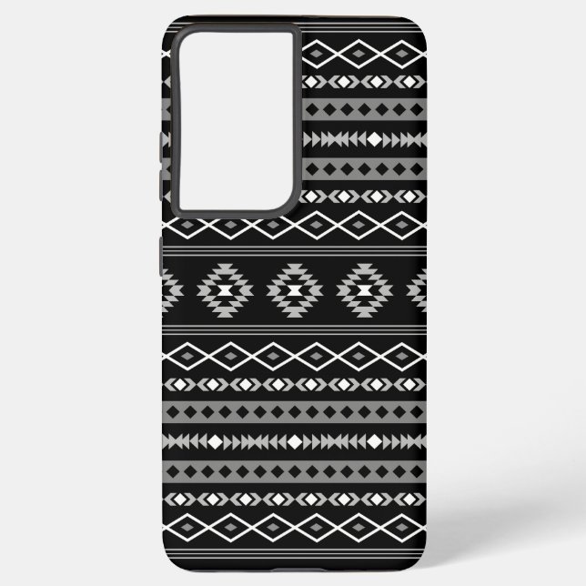 Aztec White Gray Black Mixed Motifs Muster Samsung Galaxy Hülle (Rückseite)