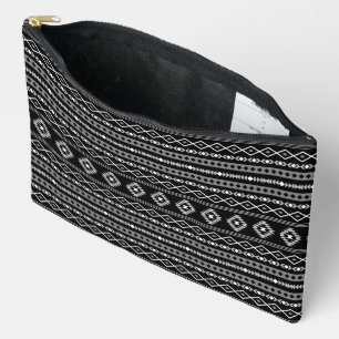 Aztec White Gray Black Mixed Motifs Muster Zubehörtasche