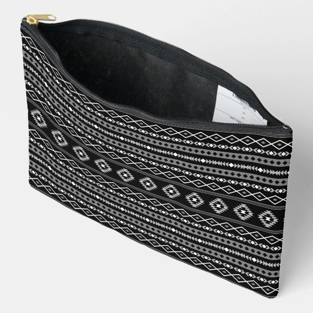 Aztec White Gray Black Mixed Motifs Muster Zubehörtasche (Offen)