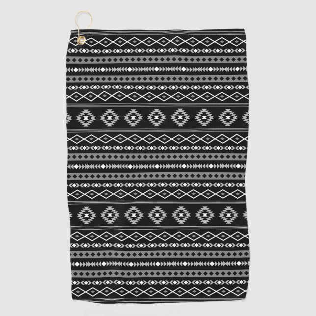 Aztec White Gray Black Mixed Motifs Rpt Muster Golfhandtuch (Vorderseite)