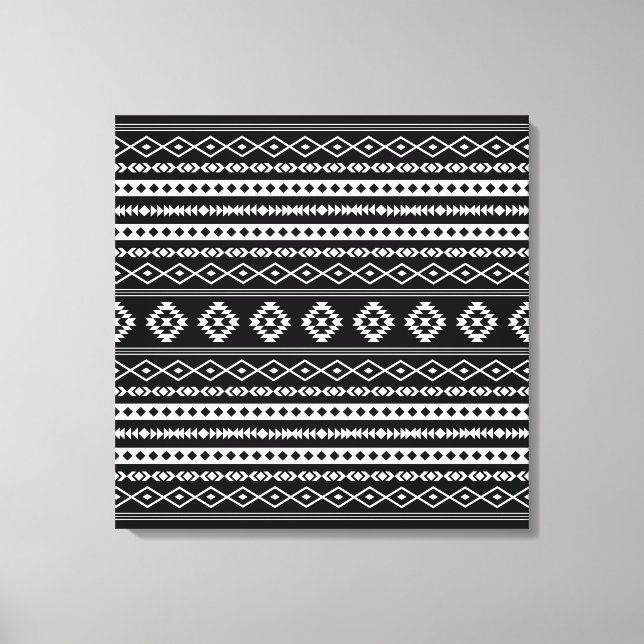 Aztec White on Black Mixed Motifs Pattern Leinwanddruck (Vorderseite)