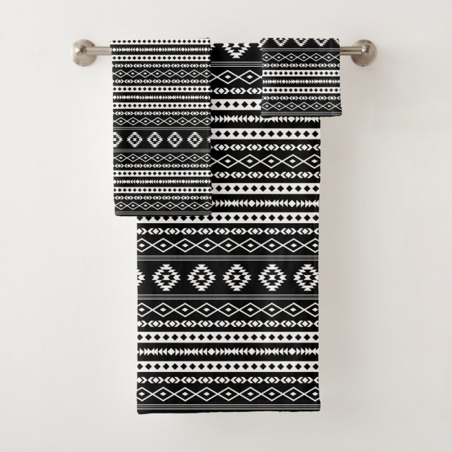 Aztec White on Black Mixed Motifs Sml-Muster Badhandtuch Set (Insitu)