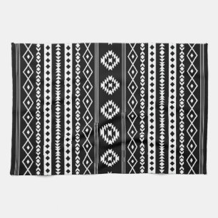 Aztec White on Black Mixed Motifs (V)-Muster Geschirrtuch