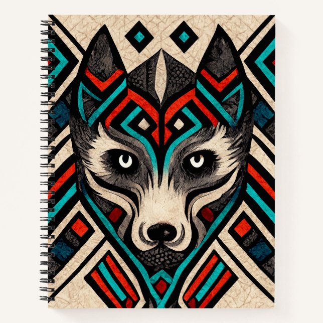 Aztec Wolf Face Notizbuch (Vorderseite)