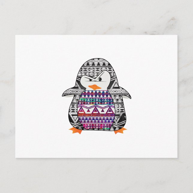 Aztec Zickzack Tribal Niedlich Funny Pinguin Postkarte (Vorderseite)