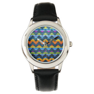 Aztec Zickzack Wood Abstrakt Art #6 Armbanduhr