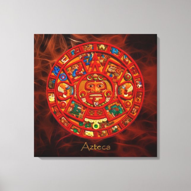 AZTECA ~ Mayan - Aztec Sun Calendar Art Print Leinwanddruck (Vorderseite)