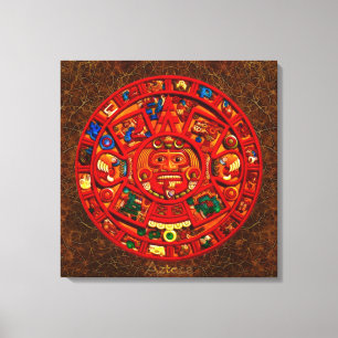 AZTECA ~ Mayan\Aztec Sun Calendar Art Print Leinwanddruck