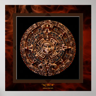 AZTECA ~ Mayan - Aztec Sun Calender Art Print LGE Poster