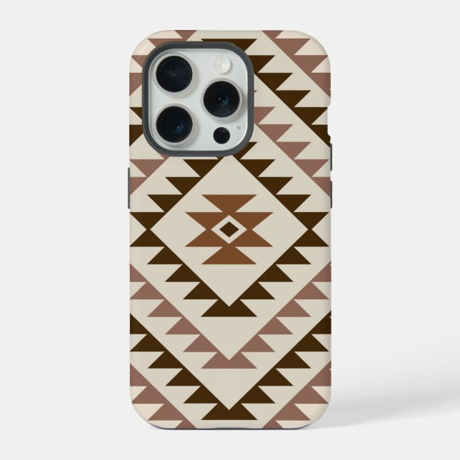 Aztek-Diamant-Motiv-Design Braun+Creme iPhone Hülle (Rückseite)