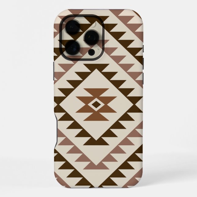 Aztek-Diamant-Muster-Design Braun+Creme iPhone Hülle (Rückseite)