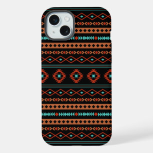 Aztek-Rost-Türkis-Schwarz-Mischmotivmuster iPhone 15 Plus Hülle