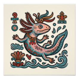 Azteken Axolotl Xolotl erodierter Stein Stammes- B Fotodruck